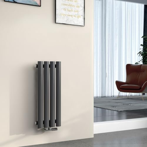 EMKE Radiateur 60x24cm,Radiateur design vertical à tube ovale, Anthracite, simple couche, radiateur eau chaude