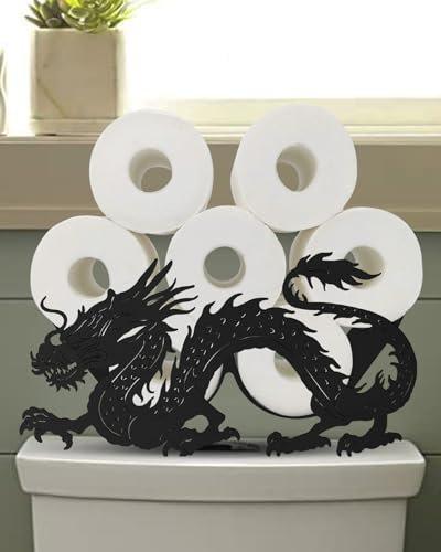 Gardlister Toilettenpapierhalter mit Drachen-Motiv, mattschwarz, dekorative Toilettenpapieraufbewahrung und Organizer für extra 8 Rollen, lustiges Bauernhaus-Badezimmer-Zubehör