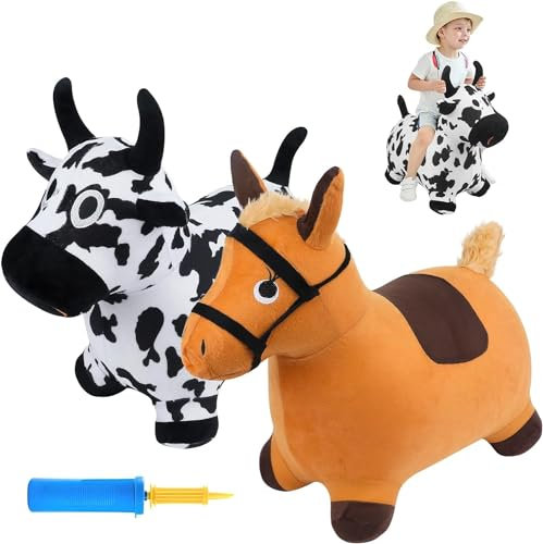 EKEPE Animal Sauteur Gonflable Cheval et Vache, 2PCS,Jouets d'extérieur Gonflables pour Animaux Sauteurs avec Pompe, Cadeau pour Enfants, Tout-Petits, garçons, Filles 3 4 5 6 Ans