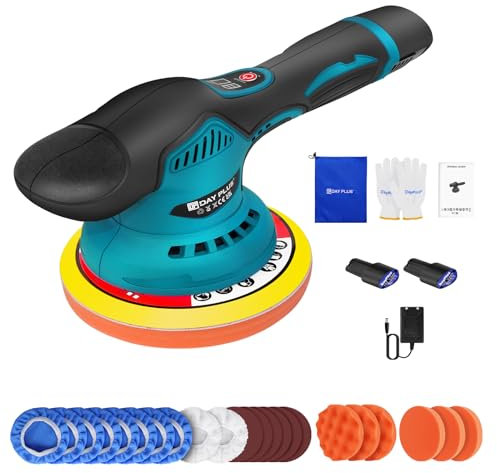 Akku Poliermaschine Geräuscharm, 12V Kabellose Polierer 2800-5500 RPM (8 Stufen),150mm Polierscheibe, Exzenter-Poliermaschine zum Schleifen Polieren