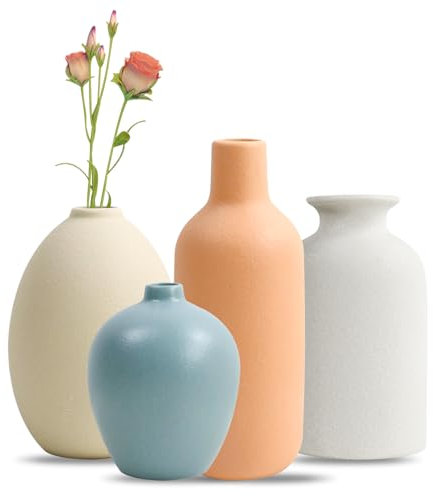 QUTHZZHY Bunte Vasen Keramik, Keramikvasen-Set 4, Modern Matte Vasen für Pampasgras Deko, für Wohnzimmer Hochzeit Abendessen Tisch Party Büro und Schlafzimmer