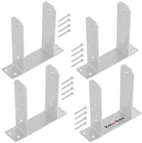 KOTARBAU® 4 Stk. Pfostenträger 120 mm TT Feuerverzinkt Stahl Pfostenträger zum Aufdübeln Betonanker für Pfosten Holzpfosten Pfostenschuh Pfostenanker Zaunpfosten Metall Bodenfuß für Vierkantholzpfoste