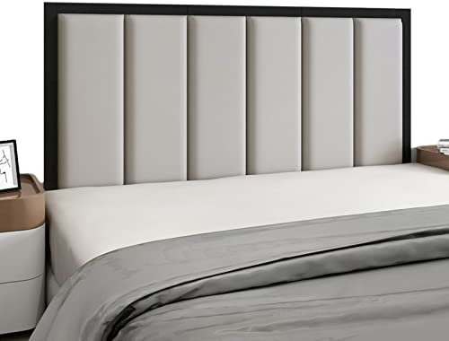 Gepolstertes Kopfteil,Selbstklebende 3D-Wandpaneele aus Kunstleder,Moderne Wanddekoration für Schlafzimmer,Wohnzimmer (Farbe: Grau,Größe: 200 cm)