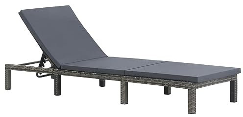 Rantry Sonnenliege mit Kissen aus Polyrattan, Anthrazit, Sonnenliegen, Schlafsofa, Gartenliege, Pool-Liege, Sonnenliege für den Garten, Dekor Möbel Schlafzimmer