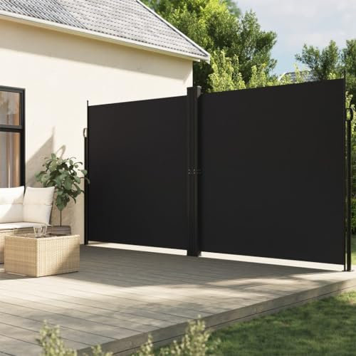 Festnight Toldo Lateral Retráctil 200x600 cm Separador Retráctil Terraza Pantalla Enrollable Mampara de Privacidad y Protección Solar para Jardín Balcón Terraza Negro