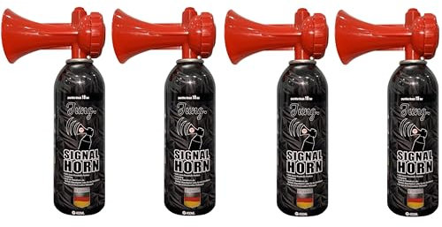 JUNG Druckluftfanfare Air Horn Profi Qualität 4X 400ml, 200 Kurze Signale, Fanfare Sportveranstaltung, Europameisterschaft, EM WM, als Warnsingnal, Hupe Tröte Drucklufthupe Gashupe Fantröte Airhorn