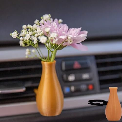Gemütliche Boho Autovase, 3D-Gedruckter Auto Blumenvase Cliphalter, Vase for frische Pflanzen Auto Air Vent Charm Interieur, Pflanzenauto Zubehör(E)