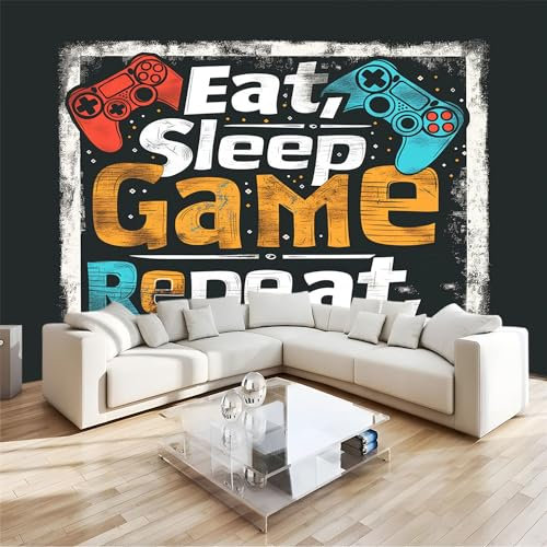 Papier Peint Panoramique 3D Graphismes de Jeux VidéO RéTro Intissé Poster Murale Décoration Noir pour Salon Chambre Fond De Mur Tv Papier Peint Murales 400x280cm