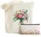 Hestya Jutebeutel Bedruckt Blumen Stofftasche Damen Stoffbeutel Lange Henkel Große Einkaufsbeutel Kosmetiktasche Tote Bag Geschenk für Erntedankfest Halloween Weihnachten(Rose, Eukalyptus)