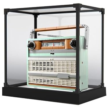 Acrylic Display Case for Le-go 10334 Compatible with Retro Radio Model Set Model Transparent Display Box Gift(Display Case Only, Without Model) (Walnut Bottom)