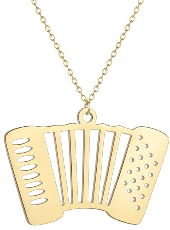 LUTAKU Halskette mit flachem Akkordeon-Anhänger für Damen, Musikinstrument, Edelstahl, Akkordeon-Schmuckzubehör, Edelstahl