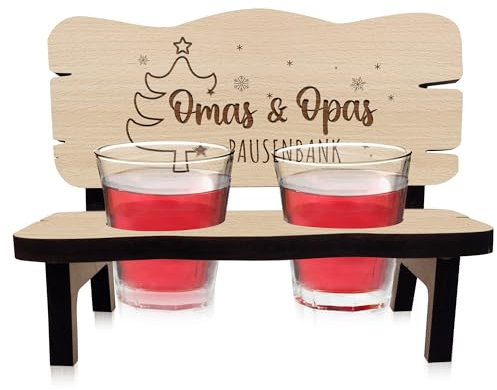 Schnapsbank mit Gravur für Oma und Opa, Schnapslatte mit 2 Gläsern, Pausenbank für Großeltern, Sinnvolle Geschenke für Oma Opa(Weihnachten)