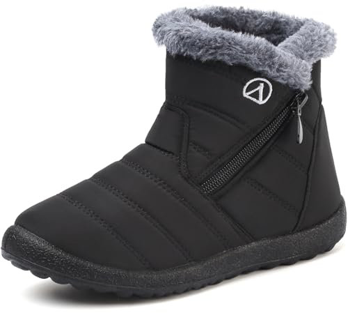 LAZAZAFI Stivali Ragazze Ragazzi Invernali Stivali da Neve Impermeabili Caldo Peluche Bambini Stivaletti All'aperto Antiscivolo Scarpe Trekking Nero 32 EU