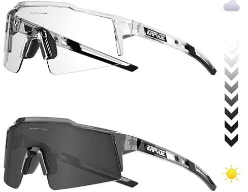 KAPVOE Selbsttönende Fahrradbrille Photochromatisch Uv400 Schutz TR90 Rahmen Sportsonnenbrille Sportbrille für Herren Damen Sport Radfahren Radbrille MTB Fahren Baseball Radsport Laufen 60 Schwarz