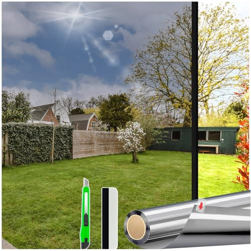 HONLONE Window Film Privacy One Way Clear 60X200cm One Way Privacy Film For Glass Windows Reflective Mirrored Window Privacy Film Static Cling Window Film Sun Blocker