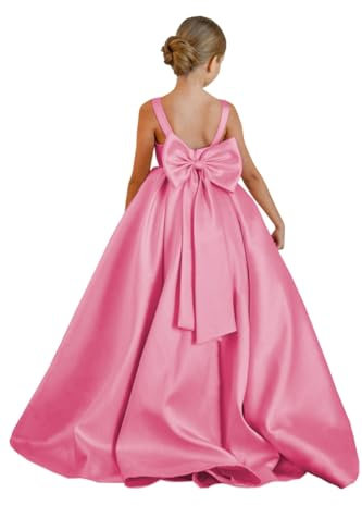 Vestito da damigella d'onore, per matrimonio, principessa, prima comunione, formale, concorso, ballo, con fiocco, Fucsia, 16 anni