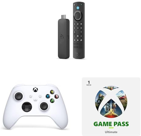 Controller Wireless per Xbox - Robot White + Amazon Fire TV Stick 4K Max + 1 Mese Game Pass Ultimate