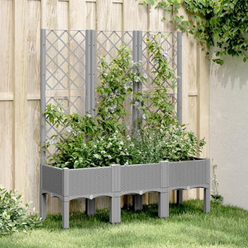 Somanki Pflanzkübel mit Rankgitter Hellgrau 120x40x142 cm PP, Blumentopf Gross, Blumenkasten Balkon, übertopf, Pflanzkasten, Flowerpot, Kräuterbeet Für Die Küche, Vertikalbeet - 367927
