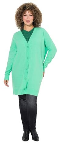 Ulla Popken Damen große Größen Übergrößen Plus Size Strickjacke, Boxy Fit, V-Ausschnitt, Knopfleiste blaugrün 58+ 835734428-58+