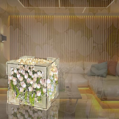 Yootiko DIY Tulips Cube Mirror Lamp,DIY Tulpenwürfel Spiegel Lampe Tulpen Nachtlicht LED Blumen Tulpen Licht Handgemachte Tulpe Lampe für Mütter Kinder Ehefrauen Geburtstagsgeschenk Muttertagsgeschenk