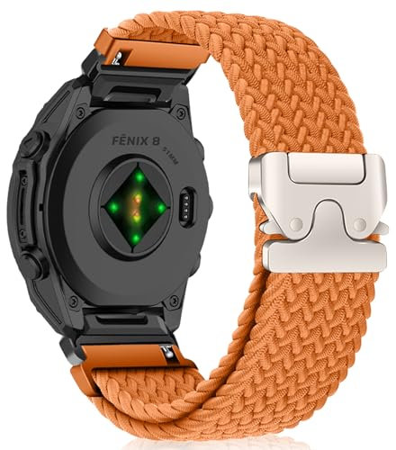 SeNool QuickFit 26mm Straps for Garmin Fenix 8 51mm/Fenix 7X Pro Solar/Fenix 7X/Fenix 6X/Fenix 6X Pro, Nylon Braided Wristbands Watch Band for Garmin Enduro 3/Tactix 7 Amoled/Descent Mk3i - Orange
