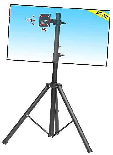 HSIRYAOHD Support TV sur pied – Trépied TV portable avec support pivotant à 360° et inclinaison pour écran de 14 à 32, support pliable réglable en hauteur, peut supporter jusqu'à 15 kg