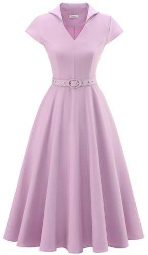 Wedtrend Abito vintage anni '50 da donna, abito da cocktail con cintura, abito da chiesa modesto abito da chiesa, abito da sposa con tasche, Lilla, M