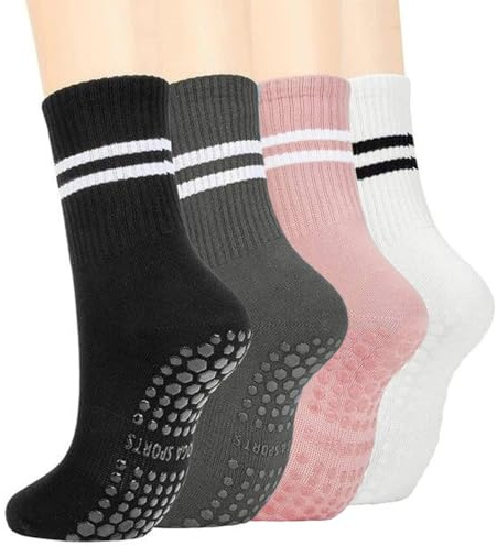 4 Paia Calze Antiscivolo Pilates Donna, Calzini Pilates Donna, Calzini Yoga