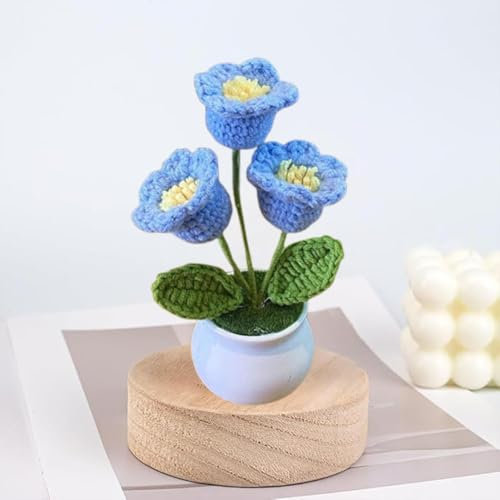 Esyzsss Crochet Flower Bouquet,Knitted Flowers,Hand Woven Bell Orchid,Simulated Small Potted Plant With Pure Hand Crocheted Flowers,Suitable For Home And Office Desktop,Car Decoration
