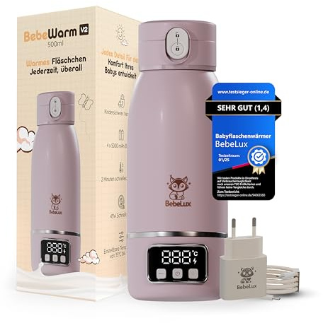 BEBELUX V2 Babyflaschenwärmer – In 2 Min perfekte Temperatur für bis zu 500 ml Milch, Muttermilch & Wasser | 15 Flaschen pro Ladung | BPA-frei & Sterilisation bis 100 °C | 35–100 °C einstellbar (Pink)