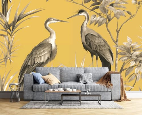 JEDTAKCT Photo Wallpaper Tropical Heron 150X105Cm / 59X 41 - Silk Premium Art Print Amber Wall Mural Decoration Large Poster Picture Design Modern for Bedrooms - Exotic Landscape