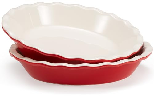 KooK Kuchenform, Keramik, wiederverwendbar, rund, Quiche-Backform, tief, Wellenkante, für Kuchen, Torten, Aufläufe, Torten, Mikrowelle, Backofen und Spülmaschine, 22,9 cm, 1020 ml, Kirschrot