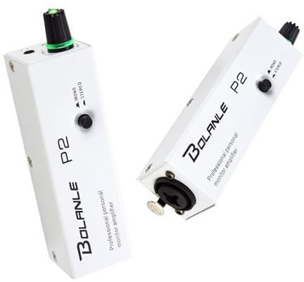 Bolanle P2 Wired In-Ear Monitor Amplifier, 2 AAA Power, White | Metal belt-pack headphone amp with locking XLR/TRS input, mono or stereo mode and 3.5 mm output. Earphones not included