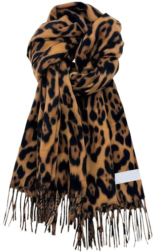 MUNSKT Leopard Print Scarf for Women,Leopard Animal Print Warm Scarf,Ladies Winter Cashmere Scarf for Mum Wife Girls