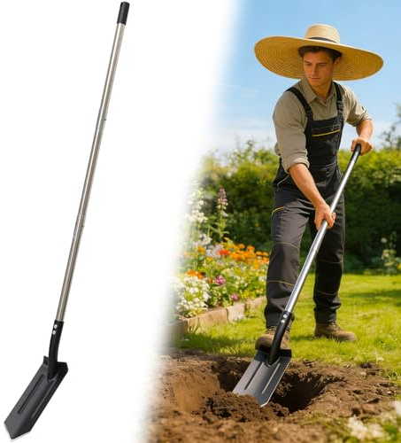 Pala da trincea per scavare, 10 cm, a forma di V, vanga stretta per scavare, in metallo, resistente, per bordatura, giardinaggio, paesaggistica, manico lungo regolabile e pedale poggiapiedi