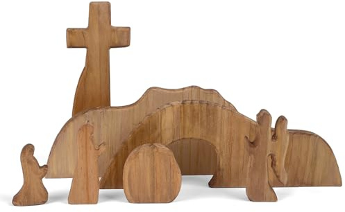 KEAGAN Das leere Grab Osterszene und Kreuz, leeres Holzgrab, Jesusgrab, Osterdekoration, Auferstehungsszene, Kreuz, Ostergrab, Jesus, Krippe, Dekoration für religiöse Heimbüro-Dekoration (7 Stück)