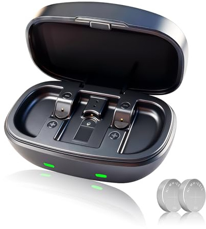 ELICTECH Batterie ricaricabili 312 per apparecchi acustici e caricabatterie USB-C con 4 celle in zinco argento, alimentazione a lunga durata per apparecchi acustici Bluetooth e non Bluetooth, custodia