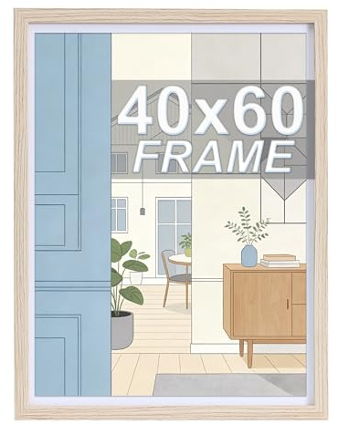 LYYYYX Bilderrahmen 40x60cm,Beige Holz,Entspiegeltes Acrylglas,1er Set | Großer Schmaler Dünner Holzrahmen,Horizontal & Vertikal Hängbar, für Fotos,Puzzles, Poster und Collagen