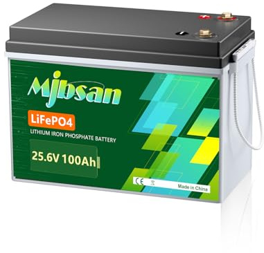 Mjbsan 24V 100Ah LiFePO4 Lithium-Batterie, eingebautes 100A BMS, über 5000 tiefe Zyklen, 10-Jahres Lebensdauer, maximale Belastung 2560W, ideal für RV, Marine, Trollingmotor, Solar-Off-Grid-System