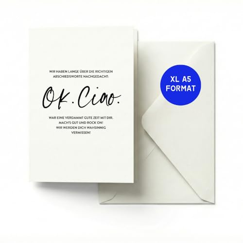 heaven+paper® XL Grußkarte Kollegen DIN A5 mit Umschlag I XXL Grußkarte Abschied I Glückwunschkarte Ruhestand I Grußkarte Rente, Gute Besserung, persönlich individuell (Ok. Ciao.)