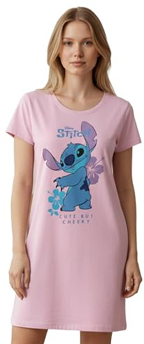 Disney Lilo & Stitch Chemise de nuit pour femme - Cute but Cheeky - Pyjama à manches courtes - Rose, Rose, L