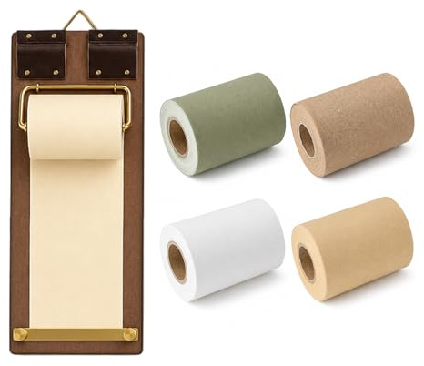 Tapufitil Wandmontierter Notizpapierspender Papierrollenspender mit 4 Papierrollen in 4 Farben, Retro Holz Papierrollenspender für Einkaufszettel & Notizen in Küche und Büro