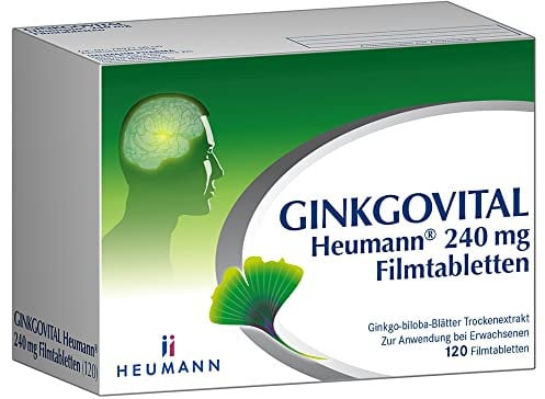 GINKGOVITAL Heumann® 240 mg Filmtabletten – Natürliche Unterstützung für Gedächtnis & Konzentration bei altersbedingt nachlassender Leistungsfähigkeit, mit Ginkgo-Biloba-Blätter-Trockenextrakt, 120 St