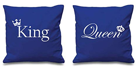 King und Queen Krone blau Kissen 40,6 x 40,6 cm Paare Kissen Valentinstag Jahrestag Freund Freundin Schlafzimmer Dekorative Kissen Home