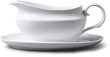 Large Porcelain Gravy Boat with Saucer/Plate 500ml, Big Serving Jug for Gravy, Custard, Cream & Sauces, WM Bartleet & Sons, White