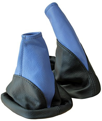 L & P Car Design L&P A104-5 Set Schaltsack Schaltmanschette + Handbremsmanschette 100% Echtleder Leder Schwarz - Blau Ersatzteil für Opel Corsa C