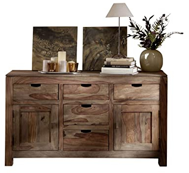 MASSIVMOEBEL24.DE | Nature Grey Sideboard #80 Sheesham, Farbe:grau geölt, Größe:140x42x80 cm (BxTxH)