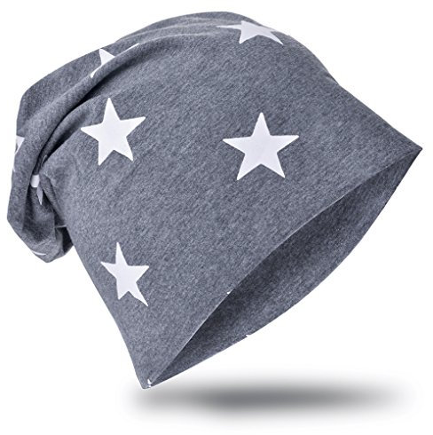 MioboBaby Kinder Jersey Slouch Beanie Long Mütze mit Stern Unisex Baumwolle Trend , SchwarzKleinStern-Anthrazit, 48-53cm Kopfumfang