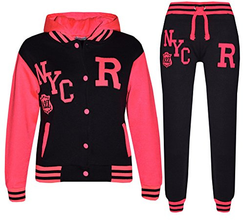 A2Z 4 Kids Unisex Girls Boys Baseball Tracksuit R Fashion Fox - T.S Baseball NYC Black & Neon Pink 5-6