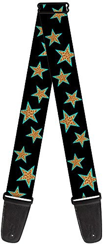 Buckle-Down GS-W33914 Gitarrengurt (5,1 cm breit), Design Multi Stars Black/Leopard/Baby Blue Outline